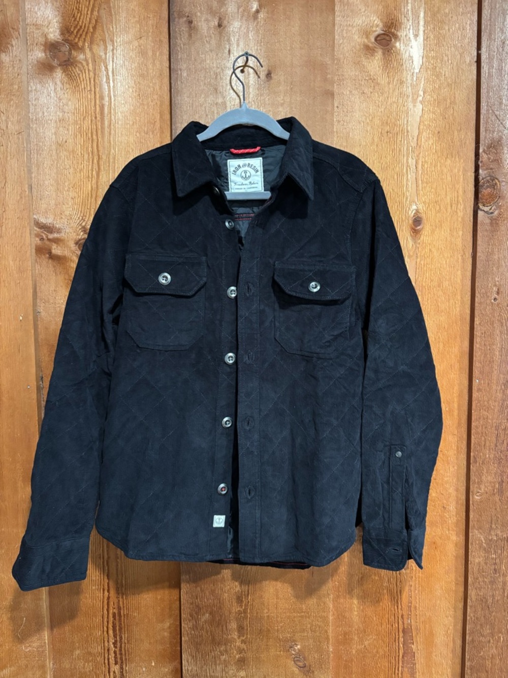 Iron & Resin Keystone Quilted Corduroy Overshirt Jacket Black Mens Size L